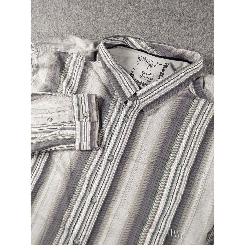 PrAna Mens 2XL Button Up Shirt Long Sleeve Gray Striped Hiking Lightweight